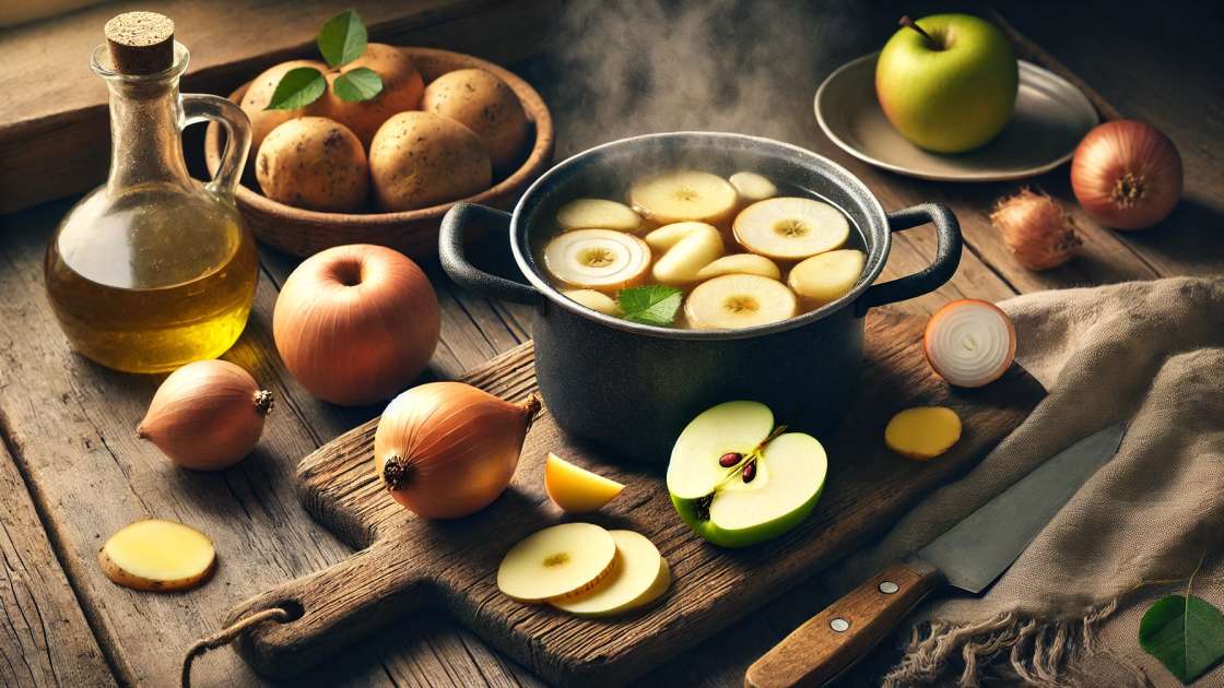 Cough remedy with onion, potato and raw apple