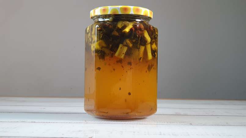 Rhubarb macerate with honey, green tea, mint and various spices, photo 9