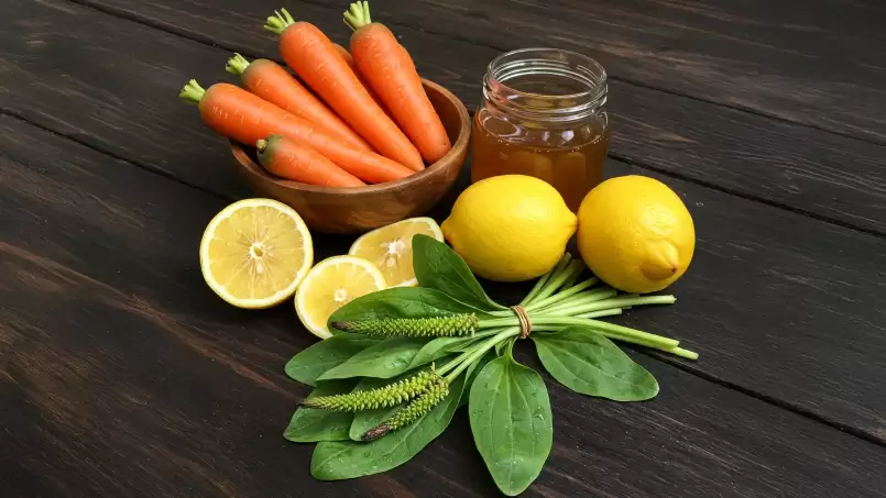 Natural elixir for a healthy liver with carrots, honey, lemons and dandelion